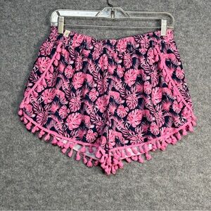 Simply Southern Women’s L/XL Pink Navy Lined Pom Pom Shorts Casual Beach Vacay